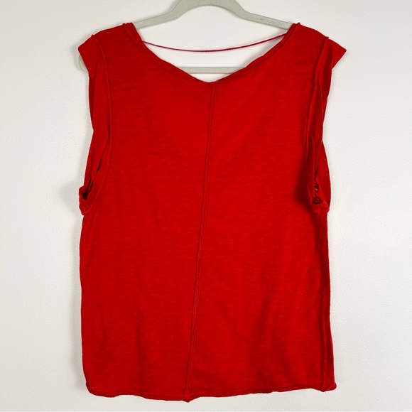 Free People Cleo Red V-Neck Tee in Red size Medium Cotton Casual Slouchy Tank - Picture 8 of 13